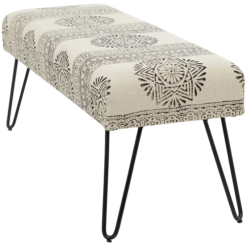 47" White Metal Floral Bench with Metal Hairpin Legs