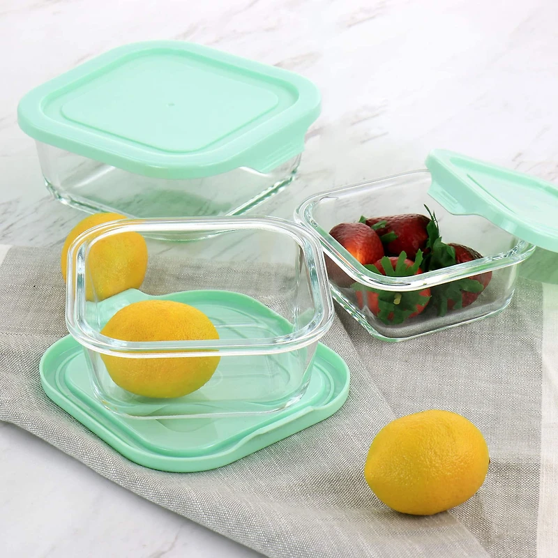 Martha Stewart Square Glass Storage Containers with Mint Lids