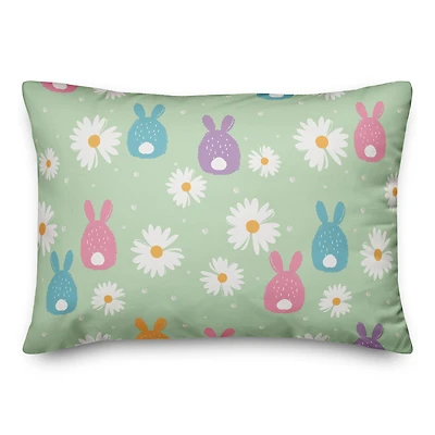 Pastel Bunny & Daisy Easter Throw Pillow