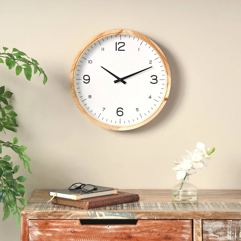 16" Light Brown Framed Wall Clock