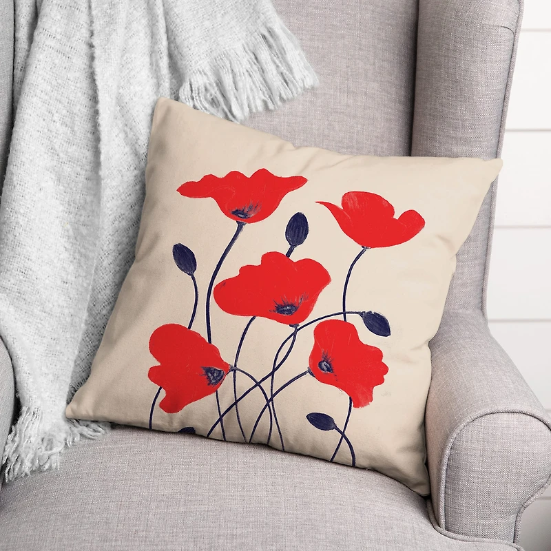 Simple Red Poppies Throw Pillow