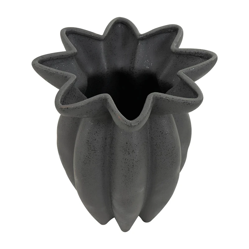 12" Black Ceramic Speckle Textured Vase with Tulip Style Opening