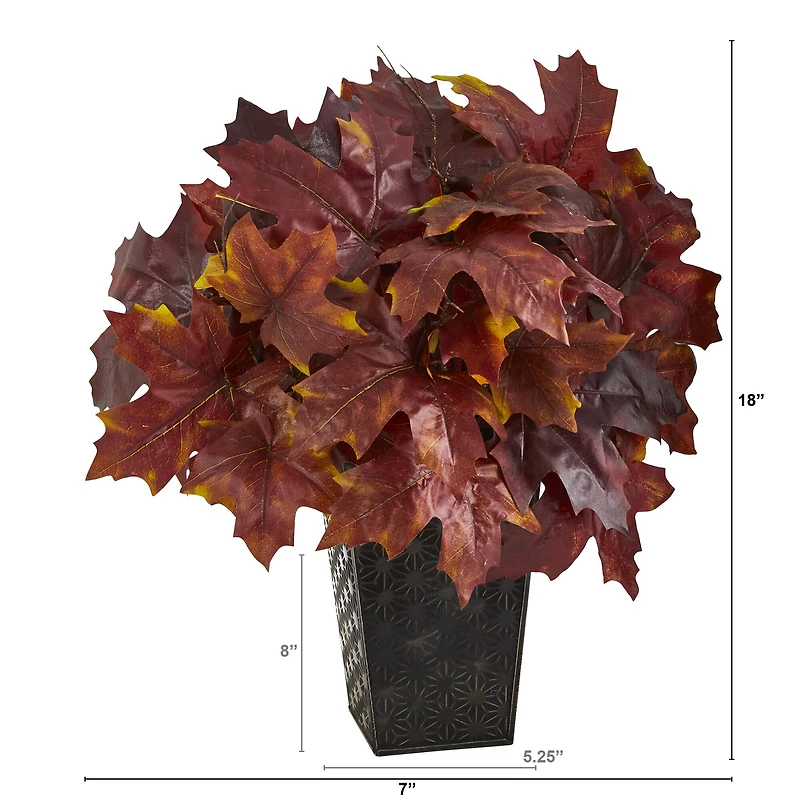 18" Burgundy Autumn Maple Leaf Plant in Embossed Black Planter