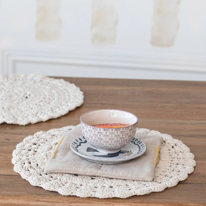 Hello Honey® Blue & Gray Hand-Embroidered Cotton Slub Pot Holders Set