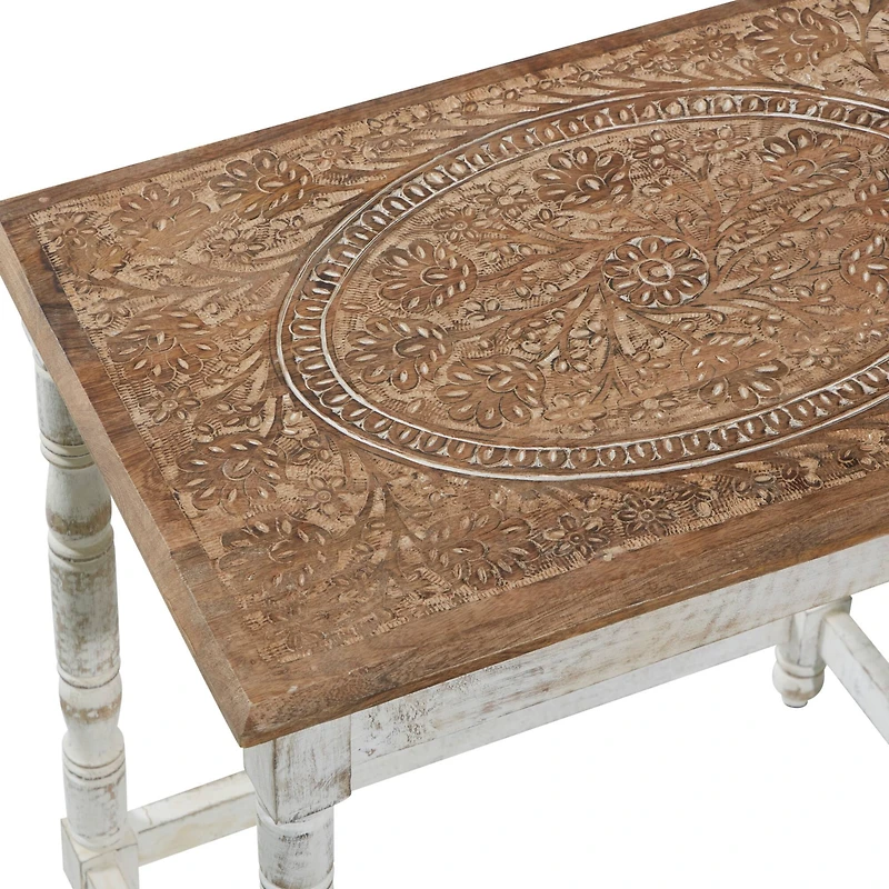 White Mango Wood Farmhouse Accent Table, 24" x 22" x 14"