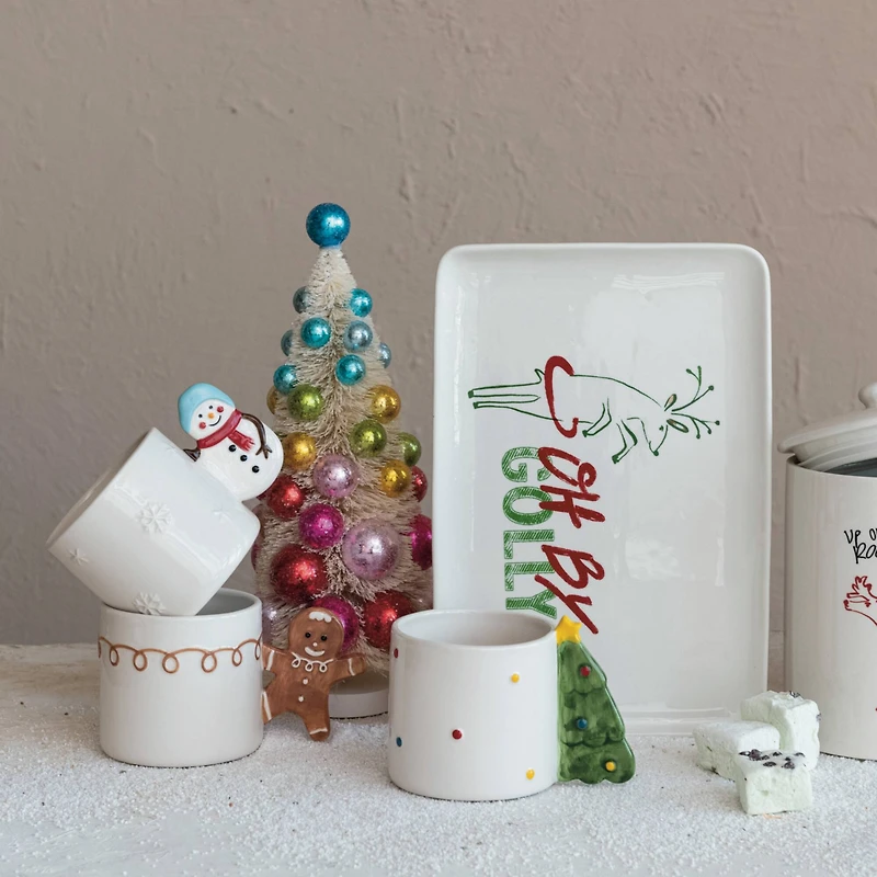 Hello Honey® 4" Hand-Painted Stoneware Mug with Holiday Icon Shaped Handle Set