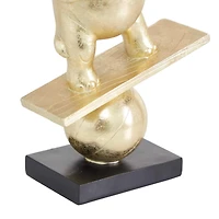 Gold Polystone Contemporary Elephant Sculpture, 12" x 7" x 3"