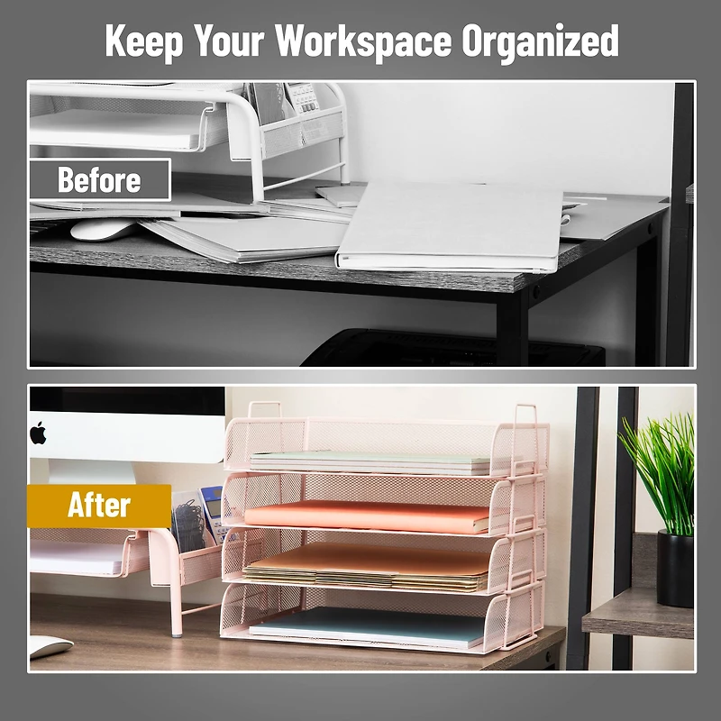 Mind Reader Stackable Paper Tray, Desktop Organizer, File Storage, Office, Metal Mesh, 4 Pcs