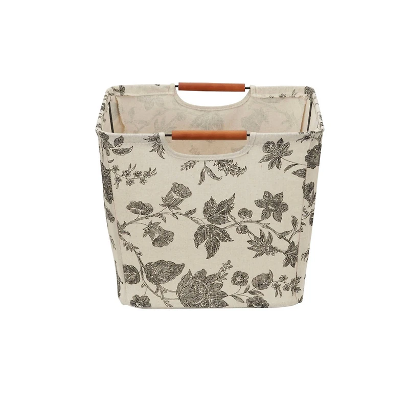 Household Essentials Storage Bin with Wood Handles (Medium, Floral)