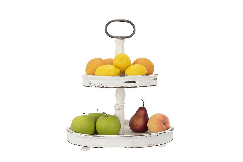 Hello Honey® 18.5" Distressed Cream Wood 2-Tier Tray