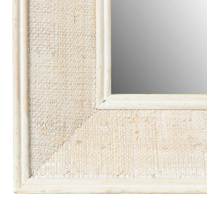 Hello Honey® 31" White Wash Rectangle Wall Mirror with Rattan Detail