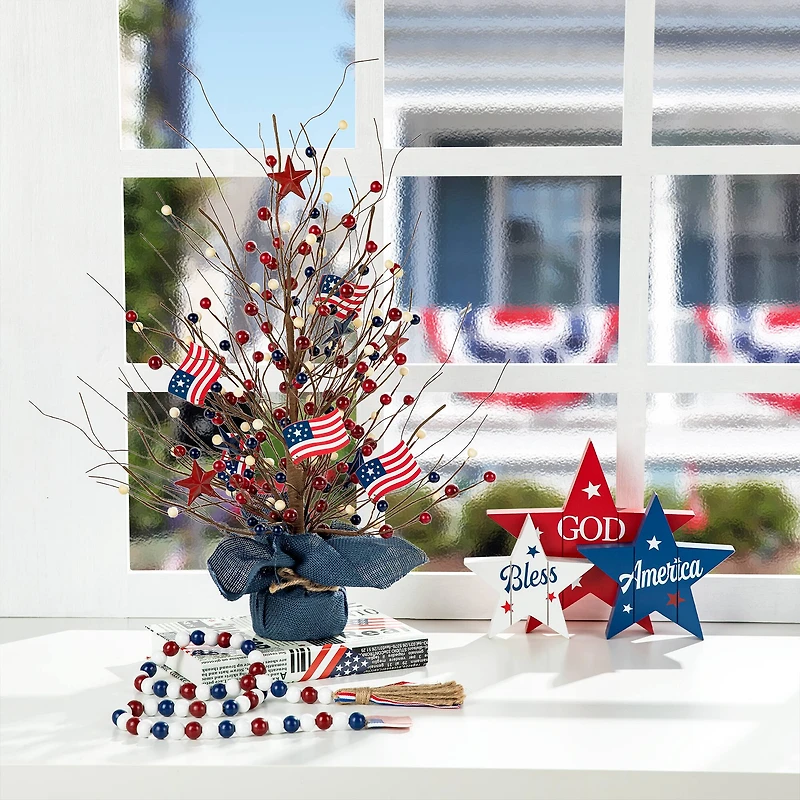 Glitzhome® 20" Patriotic America Berry Table Tree
