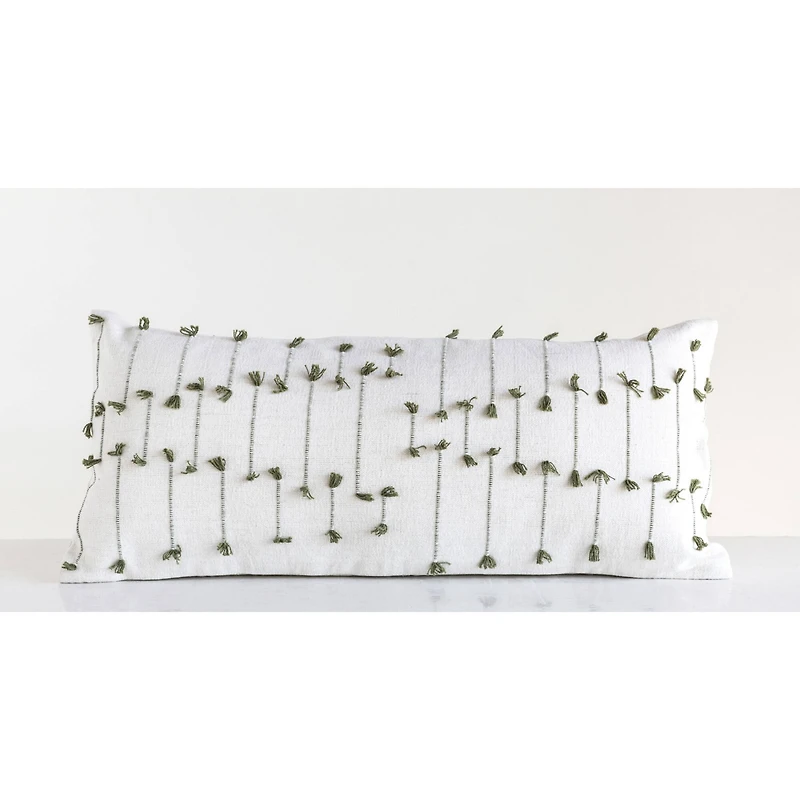 Hello Honey® Green & White Handwoven Lumbar Pillow with Tassels
