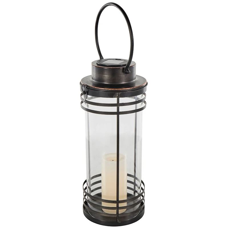 17" Black Metal Candle Lantern with Round Outlines