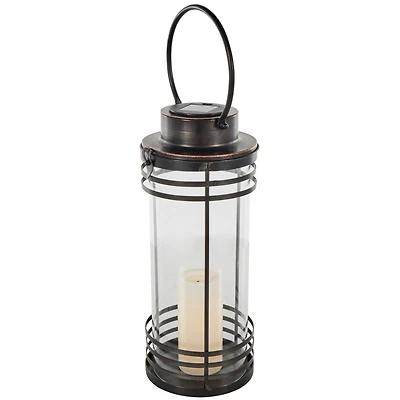 17" Black Metal Candle Lantern with Round Outlines
