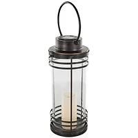 17" Black Metal Candle Lantern with Round Outlines
