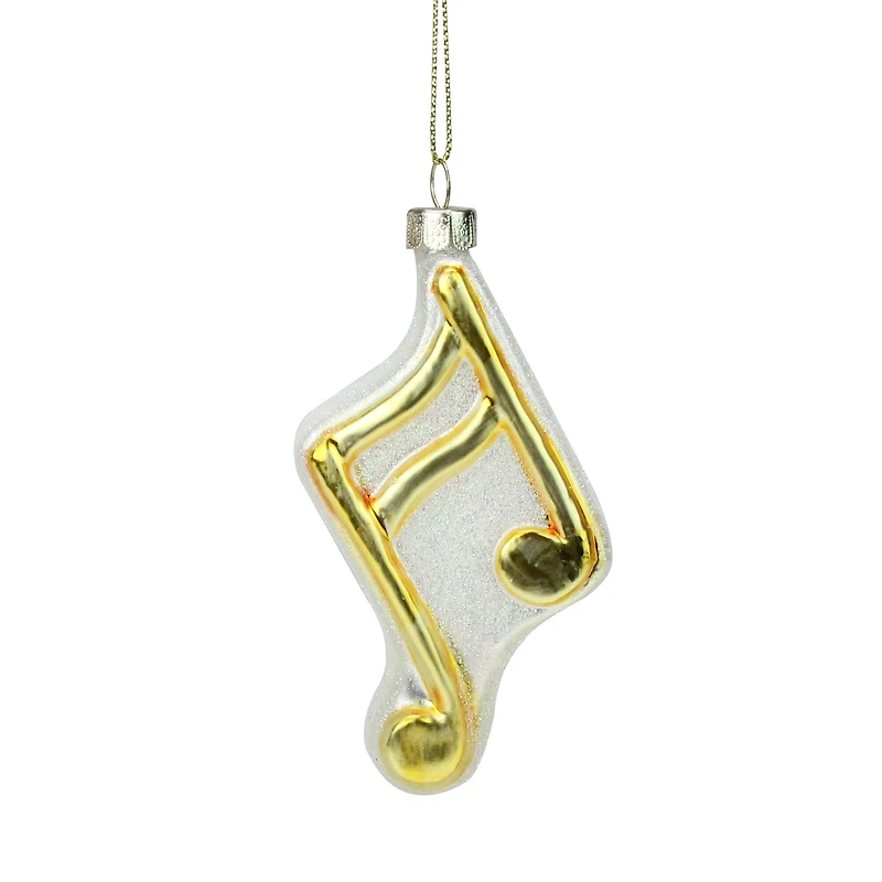 Gold & White Eighth Note Music Symbol Glass Ornament