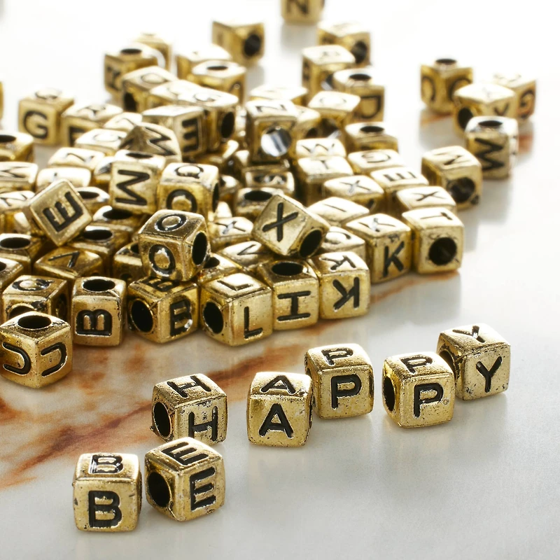 Gold Alphabet Cube Crafting Beads, 6mm by Bead Landing™