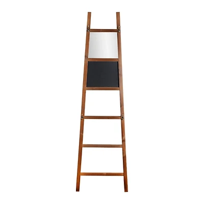 Wood Decorative Ladder Mirror with Chalkboard & Hooks - 68"