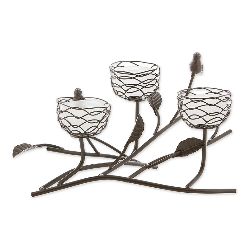 11" Triple Tealight Birdies Candle Holder