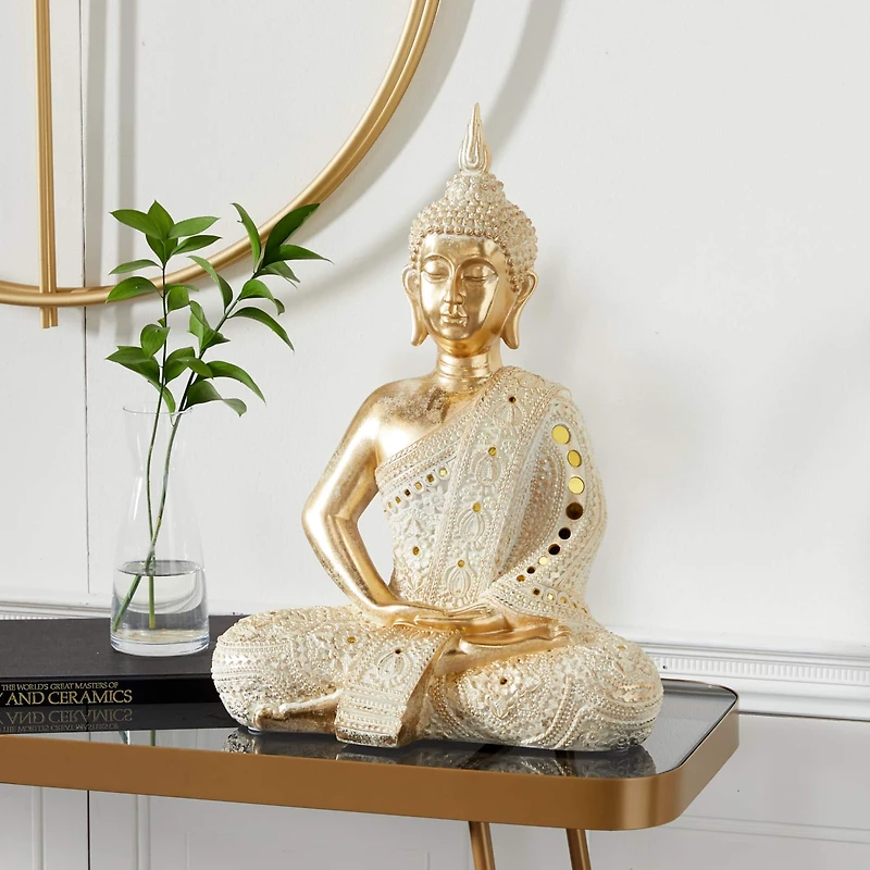 Gold Polystone Glam Sculpture, Buddha 20" x 14" x 9"