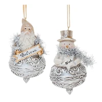 Ornate Santa & Snowman Finial Ornament Set
