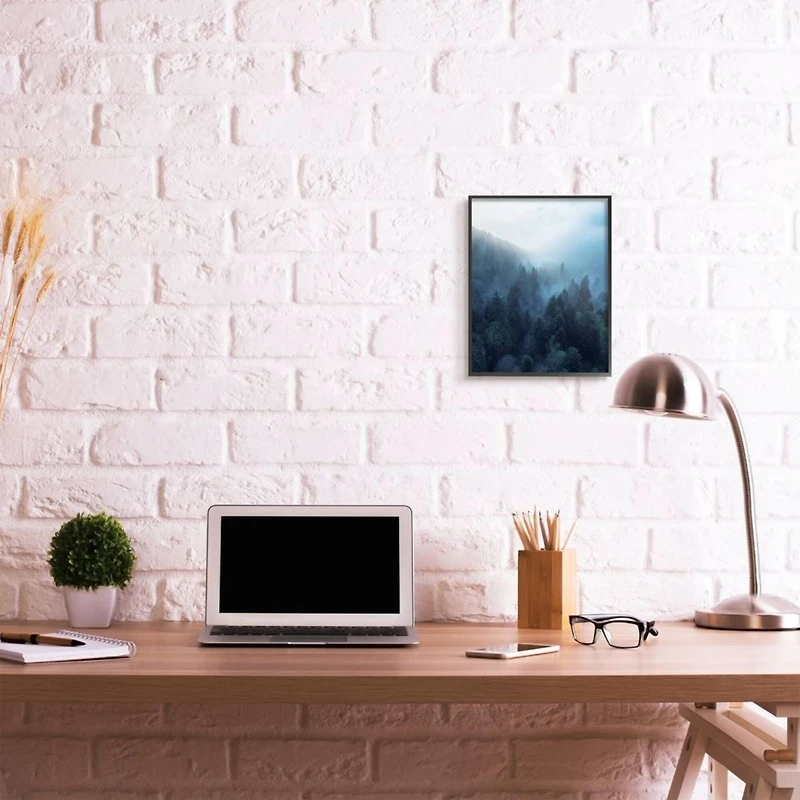 Stupell Industries Daylight over Pine Forest Mountain with Fog Framed Wall Art