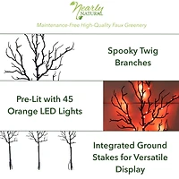 14in. Pre-Lit Artificial Halloween Black Twig Branches with 45 Orange LED Lights and Integrated Ground Stake - Set of 3