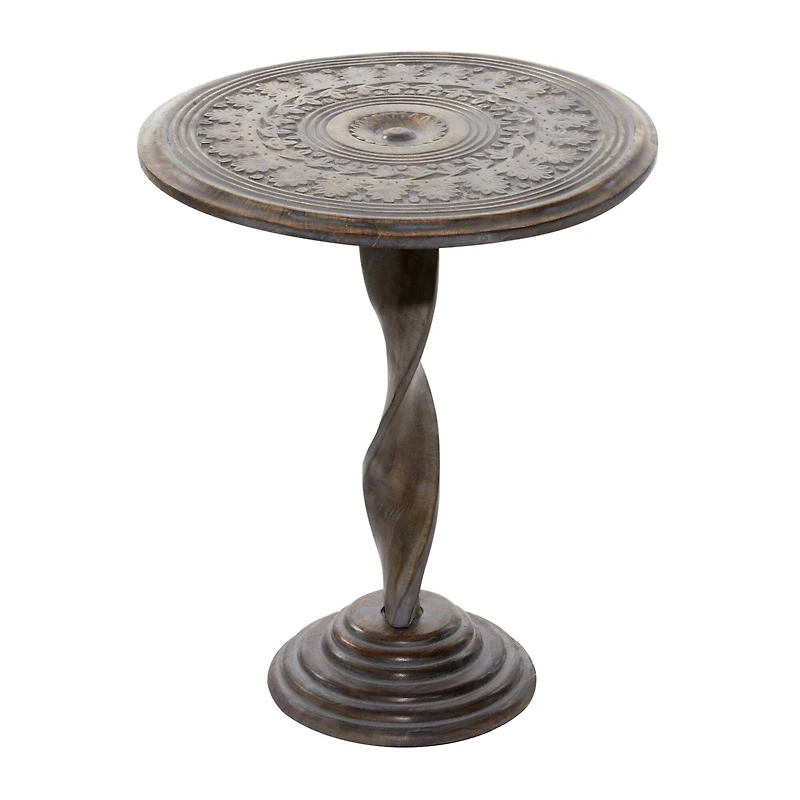 18" Brown Traditional Mango Wood Accent Table