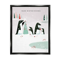 Stupell Industries Warm Winter Wishes Snowy Penguins Framed Floater Canvas Wall Art