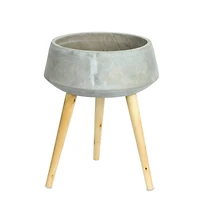 17.5" Cement Bowl Planter with Wood Legs