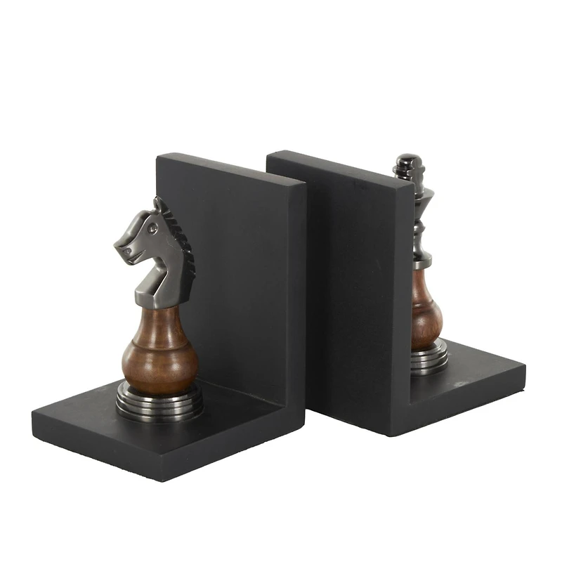 Decorative Dark Brown & Silver Chess Bookend Set