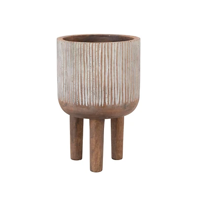 Hello Honey® 12" Hand-Carved Mango Wood Footed Planter