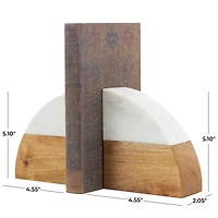 5" Marble & Wood Geometric Arched Bookends Set