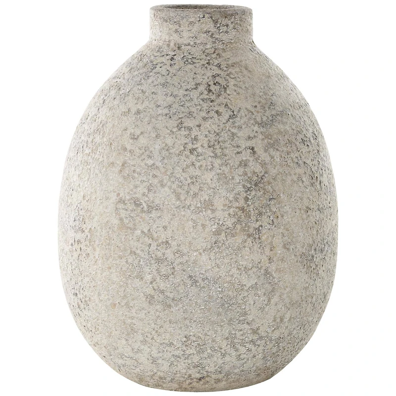 14.25" Beige Ceramic Handmade Antique Style Textured Decorative Vase
