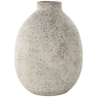 14.25" Beige Ceramic Handmade Antique Style Textured Decorative Vase