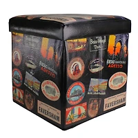 15" Brown with Travel Stickers Collapsible Ottoman