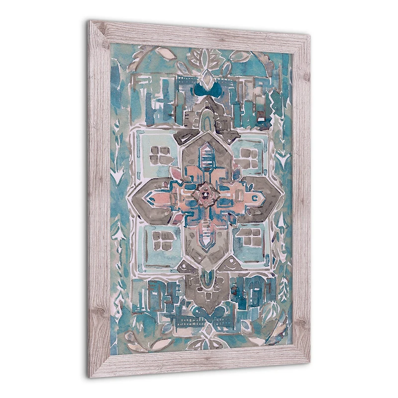 Blue Rug Pattern 20" x 30" Western White Framed Print