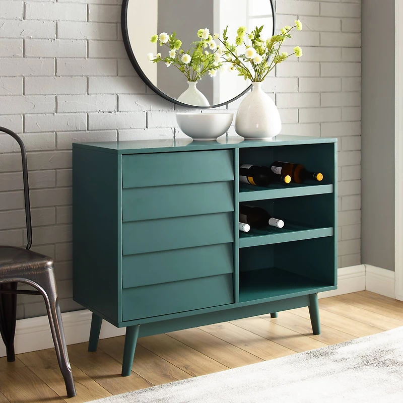 Walker Edison 36" Dark Teal Louvered Door Bar Cabinet