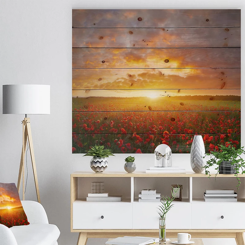 Designart - Poppy Field under Bright Sunset