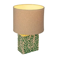 Hello Honey® 14" Green Botanical Pattern Reclaimed Wood & Shell Table Lamp with Linen Shade, 2ct.