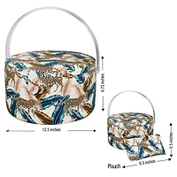 SINGER® Large Jungle Print Premium Round Sewing Basket with Travel Sewing Kit