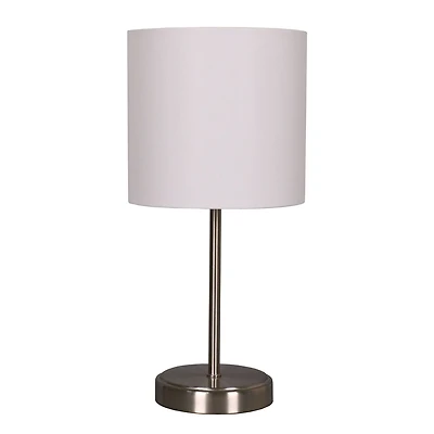 15" Silver Metal Table Lamp with White Fabric Shade by Ashland®