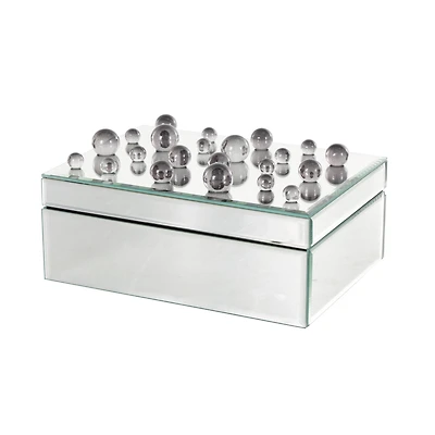 9.75" x 7" x 4.75" Silver Glass Mirrored Decorative Jewelry Box with Black Bubble Textured Balls