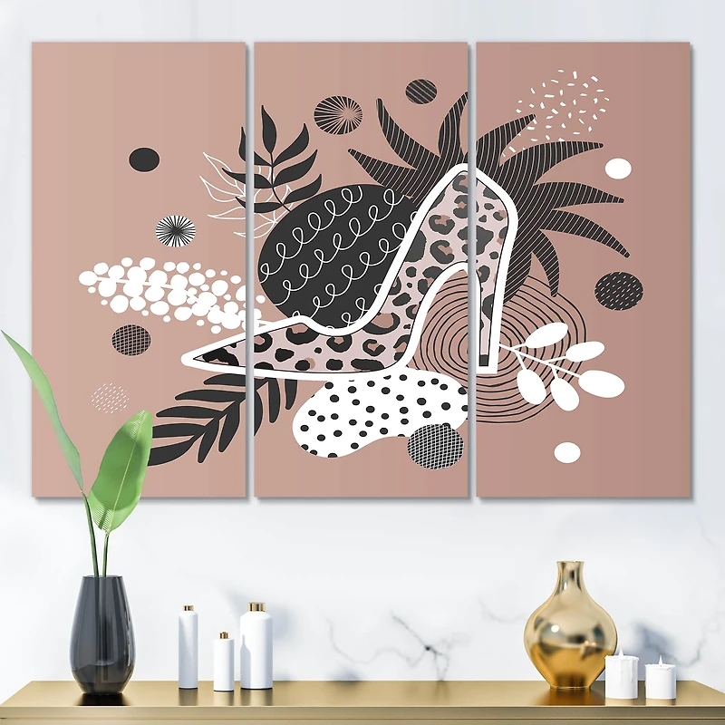 Designart - Leopard High-Heeled Shoes Tropical Leaves
