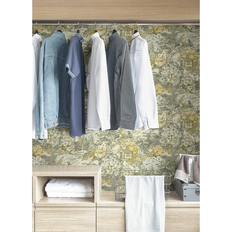 Caroline et Bettina Yellow Gray le Forestier Peel & Stick Wallpaper