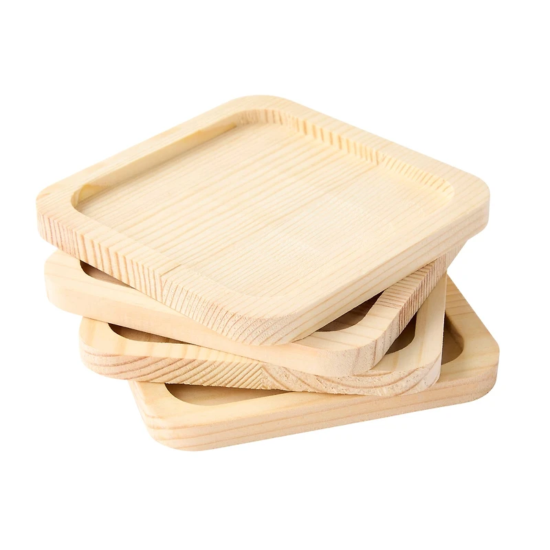 Square Welled Pinewood Coasters, 4ct. by Make Market®