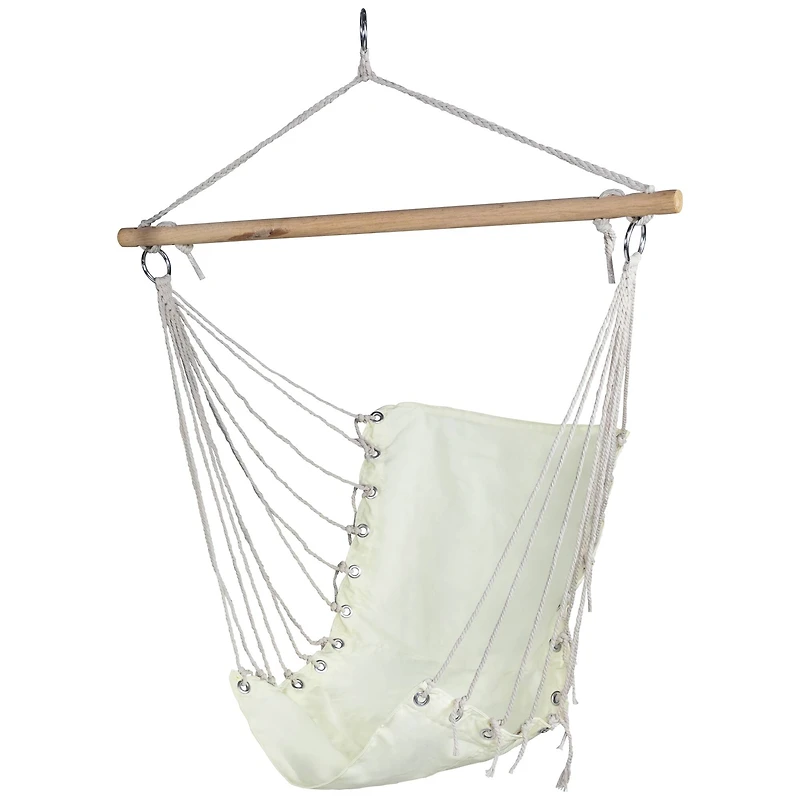 37.25" x 33" Cream Hammock Chair with Wooden Bar
