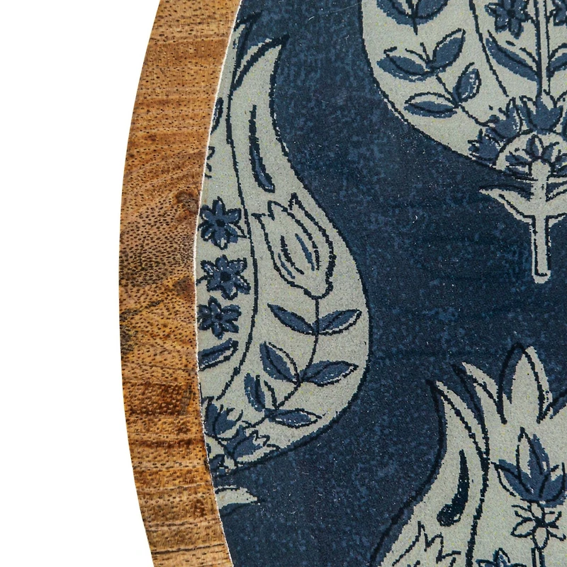 Hello Honey® Blue Floral Enameled Round Mango Wood Tray Set