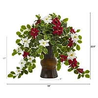 22.5” Poinsettia & Holly Artificial Plant in Decorative Planter